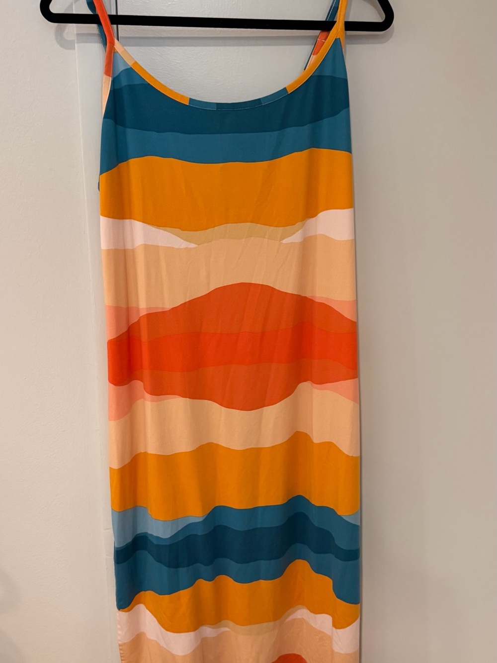 Striped Sleeveless Maxi Sleep Dress in Teal, Mustard & Coral